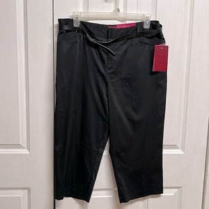 212 Collection Black Belted High Rise Trapunto Sateen Capris Classic Fit 18 NWT